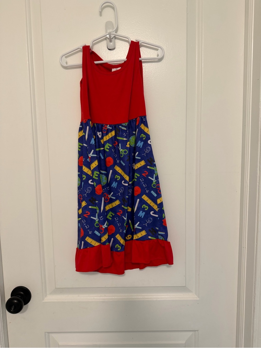 Girls Red and Blue School-Themed Sundress